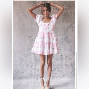 LoveShackFancy Raleigh baby doll Mini Dress in Pink Mint Bow Print- Size 00
